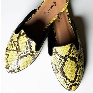 Qupid Malibu Yellow Python Snake Flat Mule